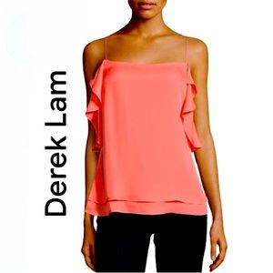 DEREK LAM.NWT.10 CROSBY.100% Italian silk.Ruffle Cami Tank blouse.Pinky Peach.12